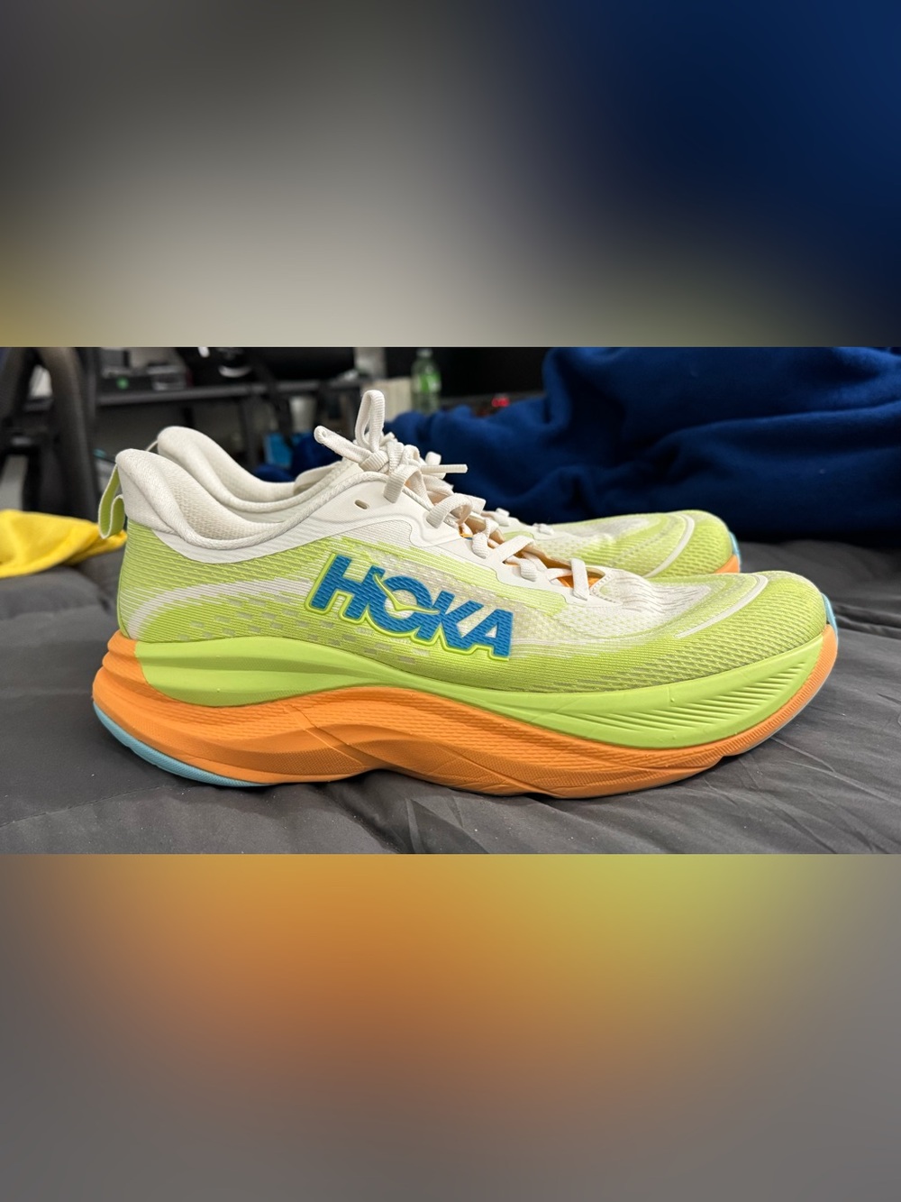 HOKA Skyflow Men’s Running Shoes Lime Green Orange Blue – Size 10.5